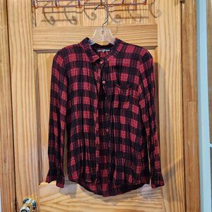 Thin Red Plaid Long Sleeve Shirt